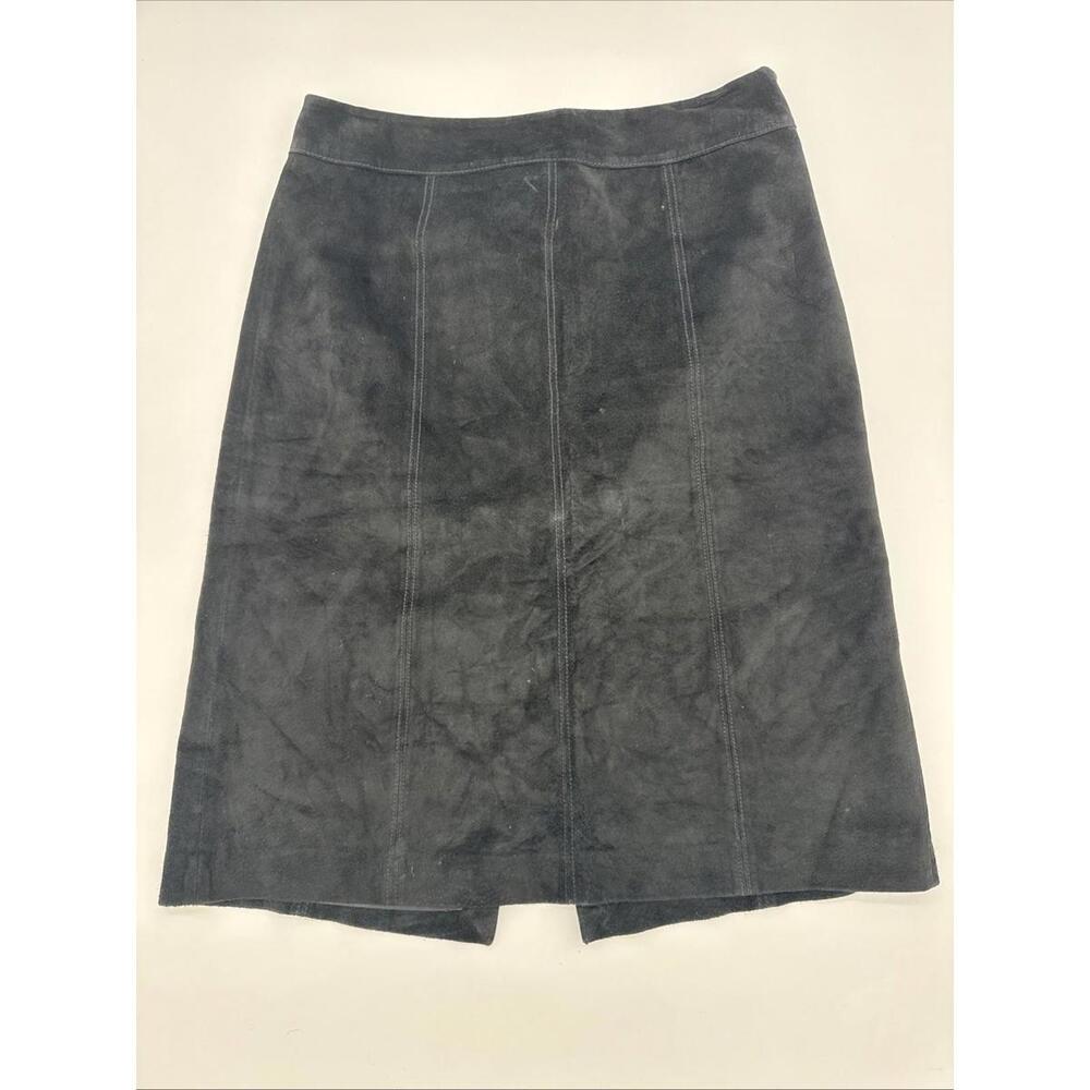Ann Taylor Loft Leather Skirt Size 4 Knee Length Back Slit Black